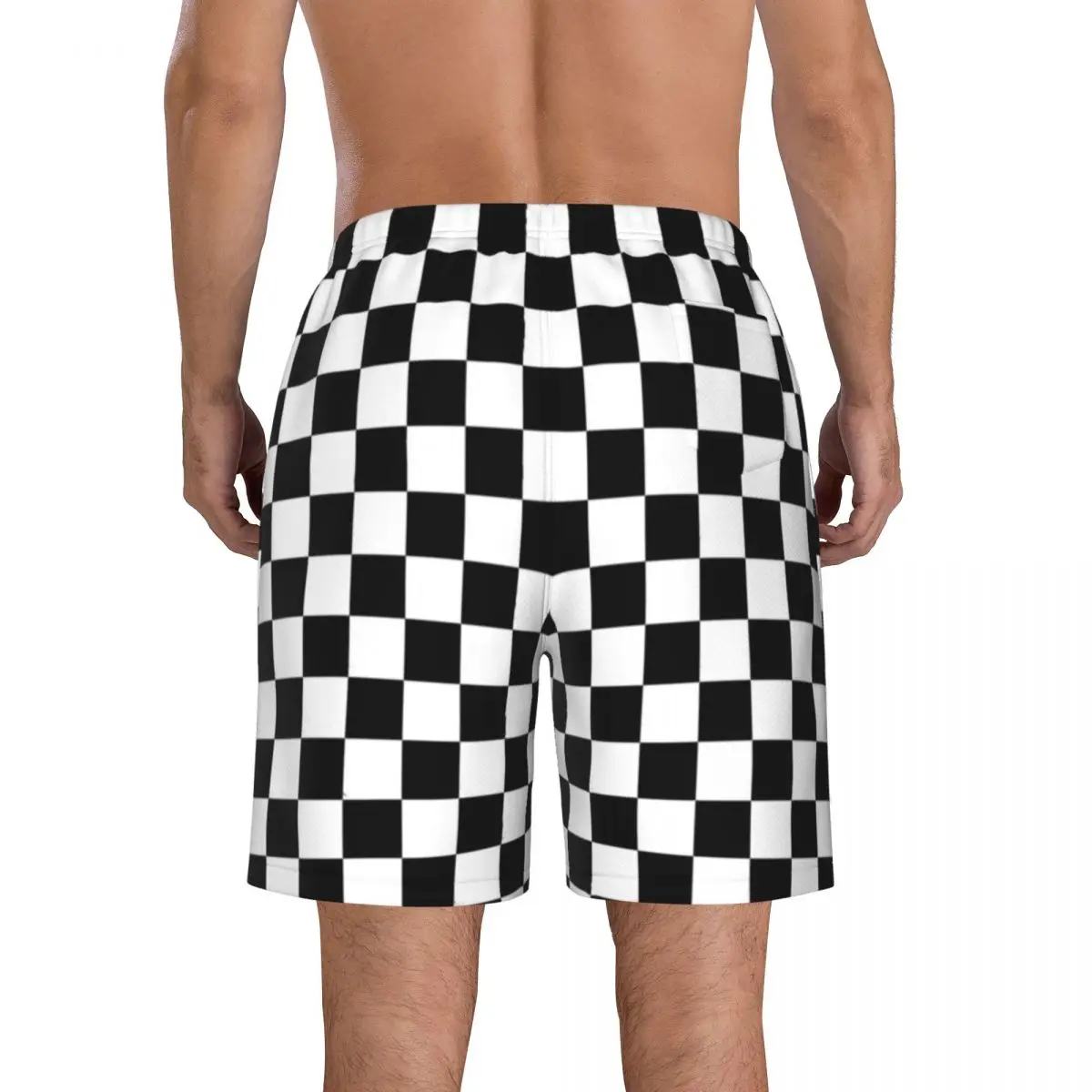 Black And White Checkered Trunks Beach Board Shorts Casual Quick Dry Swim Summer Men Pants
