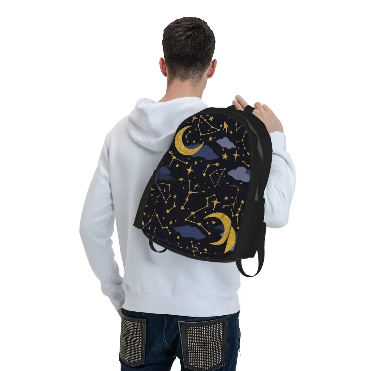 Night Sky Golden Celestial Stars Zodiac Constellations Backpack Boys Girls BookBag School Bag Laptop Shoulder Bags for Men Women