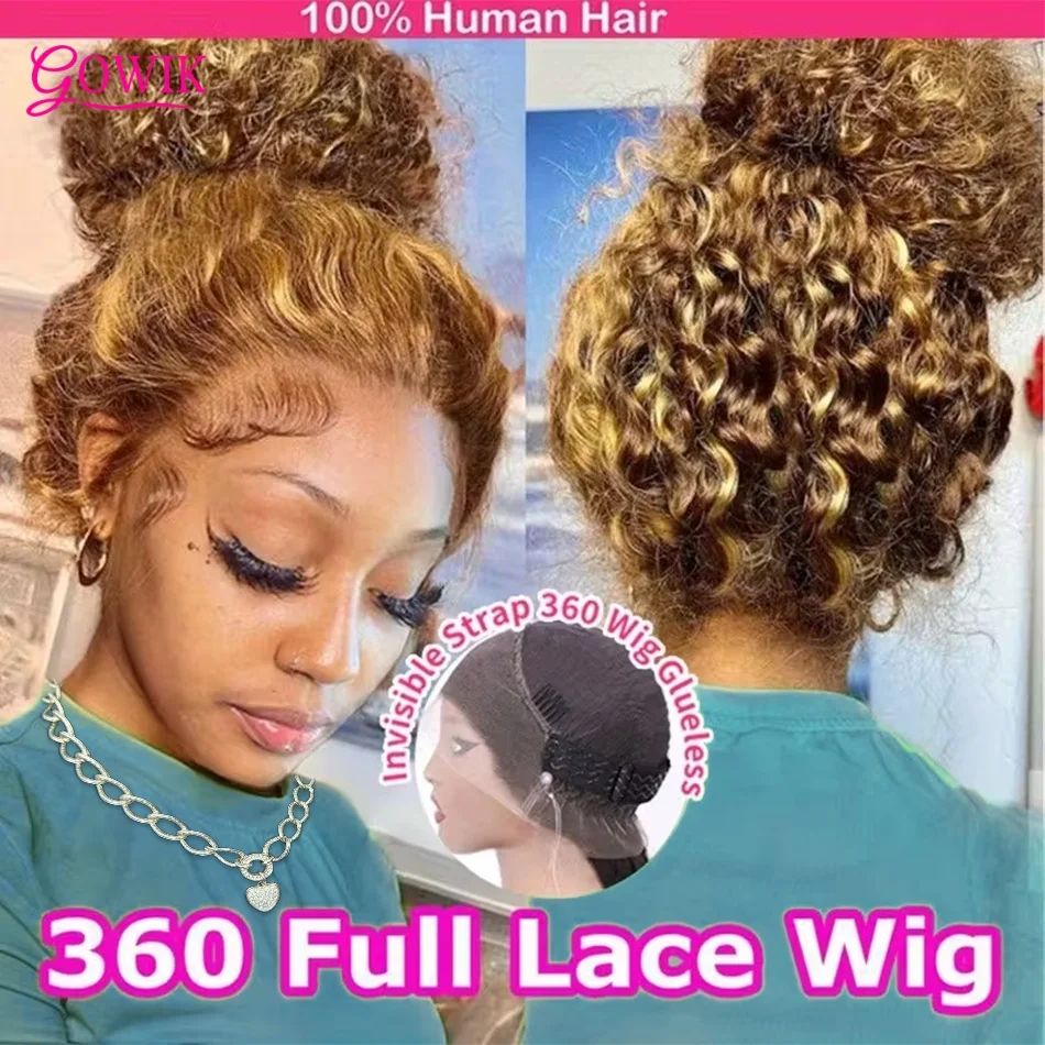 360 4/27 شعر مستعار دانتيل كامل شعر الإنسان حزام غير مرئي 250 الكثافة موجة عميقة HD الدانتيل الباروكة الأمامية شعر الإنسان قبل قطع مجعد 360 الباروكات #1