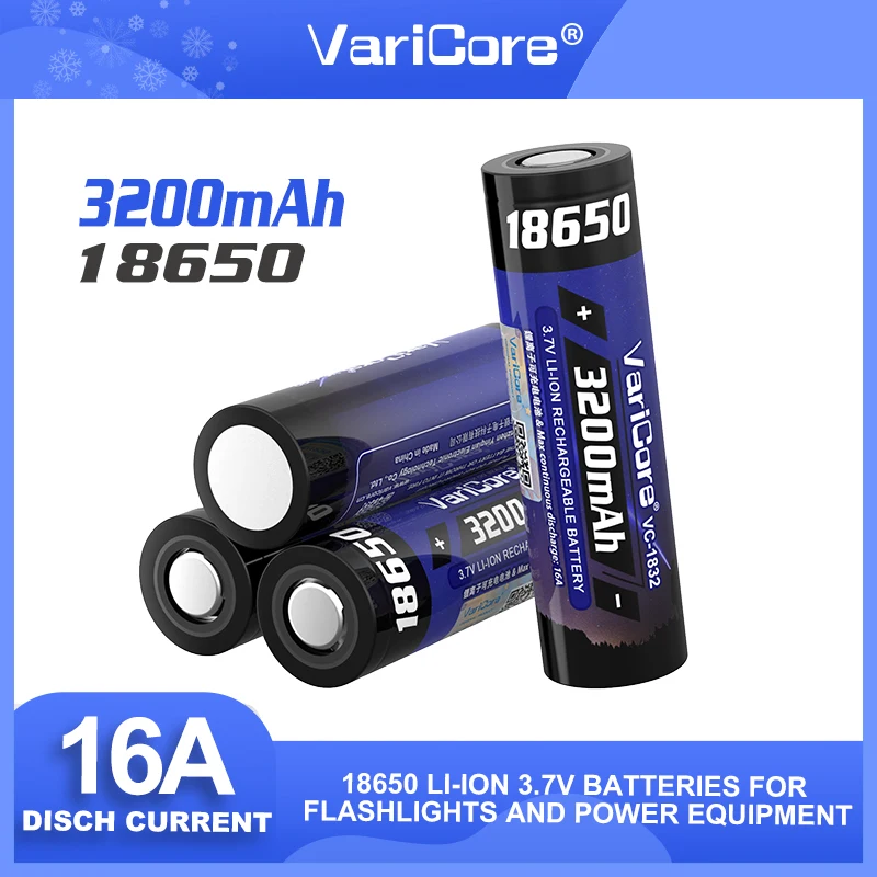 

VariCore VC-1832 18650 3.7V 3200mAh Large Capacity Rechargeable Lithium Battery for Flashlights and Power Devices