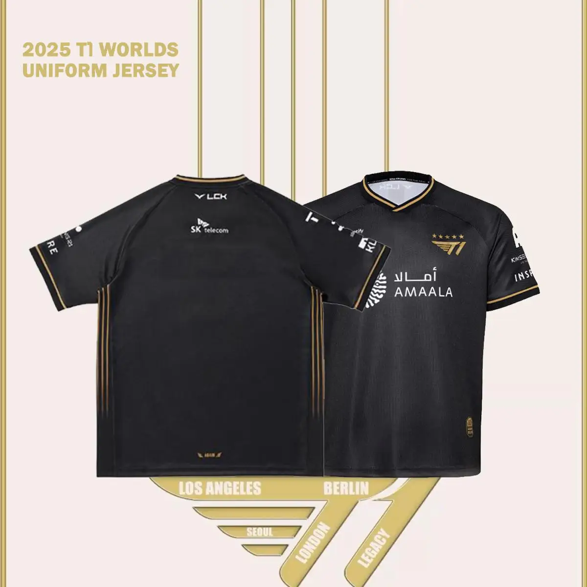 2025年リーグ・オブ・レジェンド世界選手権 オールブラックチーム Tシャツ フェイカー ジャージ Tシャツ LOL eスポーツ LCK T1チーム 大きいサイズ トップ1