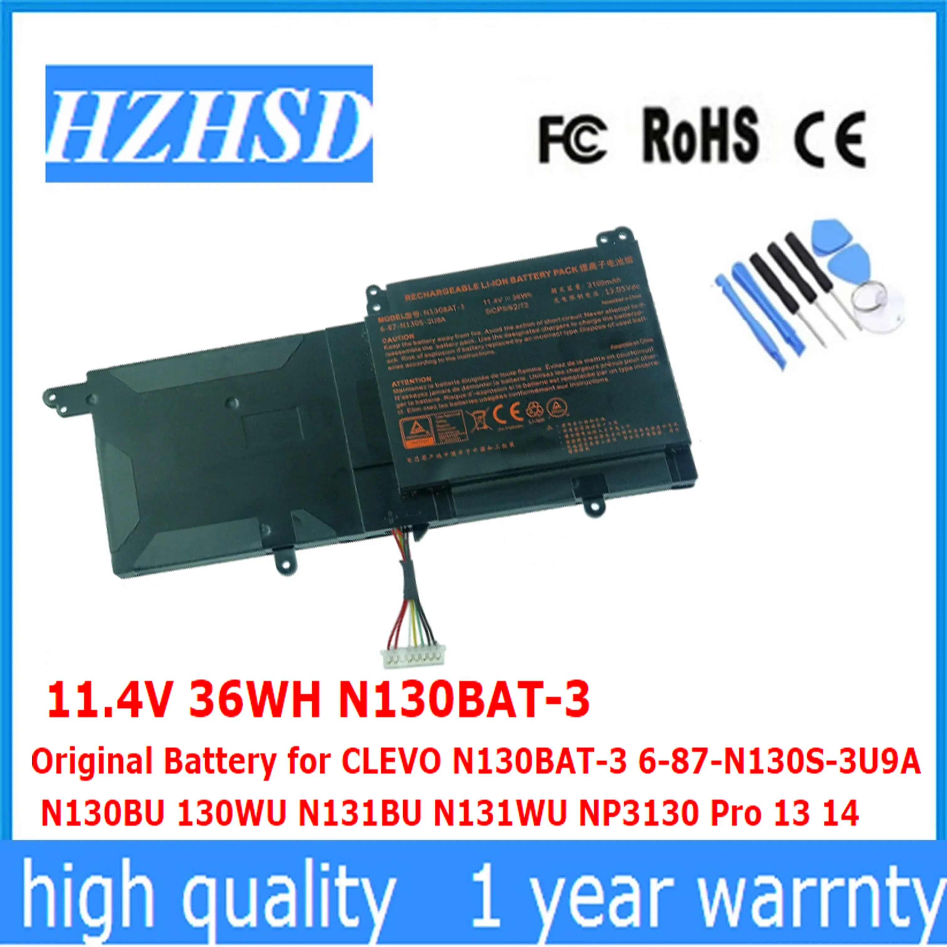 

11.4V 36WH N130BAT-3 Original Battery for CLEVO N130BAT-3 6-87-N130S-3U9A N130BU 130WU N131BU N131WU NP3130 Pro 13 14