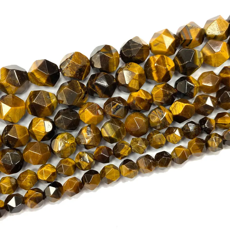 천연 보석 옐로우 타이거 아이면 처리 된 라운드 스톤 스페이서 비즈 쥬얼리 만들기 DIY 여성 팔찌 목걸이 소재 15''