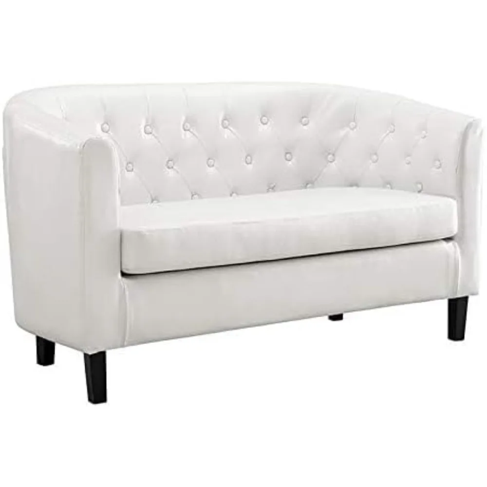 مقعد إيما لوف، مقعد أسطواني من الجلد الصناعي معنقدة بأزرار، أريكة حديثة في منتصف القرن بمقعدين، مقعد صغير للمساحة الصغيرة