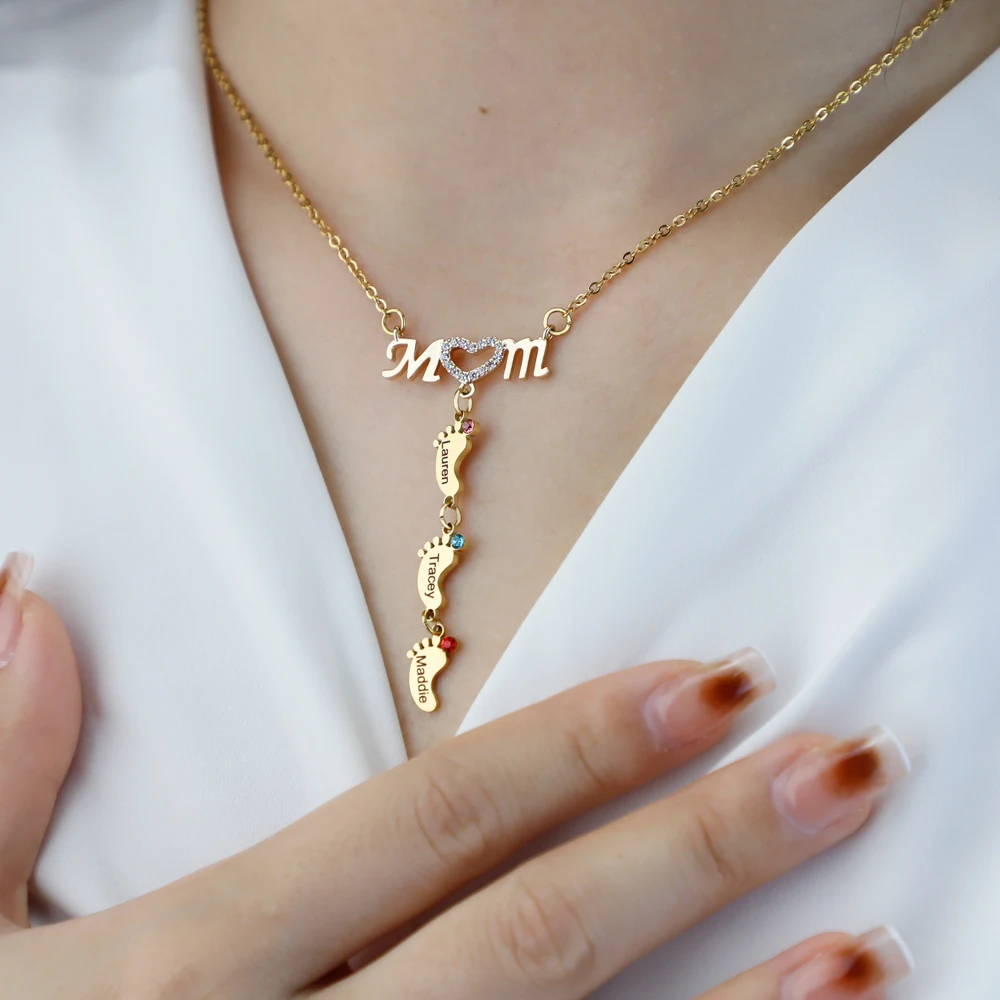 Personal isierte Namen Mutter Halskette Baby Füße Anhänger Halskette Edelstahl Halskette Schmuck Geschenk Muttertag Geschenk – Detail 10