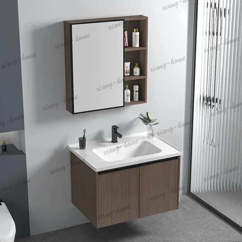 LD Black Walnut Wood Color Aluminum Bathroom Cabinet Vanity with Samrt Mirror Cabinet Bathroom Sink Washbasin Bathroom