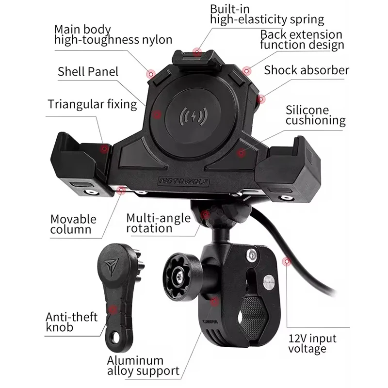 MOTOWOLF Holder Triangles Fixed Holder Wireless Charging Navigation Holder Motorcycle Outdoor Shock Absorbing Mobile Phone image 3