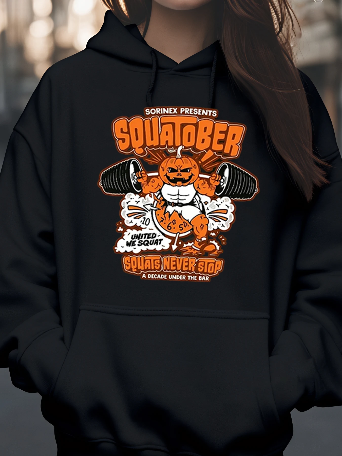 

Тыква на корточках, штанга, дизайн, толстовка с капюшоном на Хэллоуин, тренажерный зал, любители фитнеса