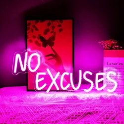 No Excuses Neon Sign Pink Inspirational LED Light Motivational Dimmable Wall Art Decor Gym Accessories Bright Word LED As a Gift