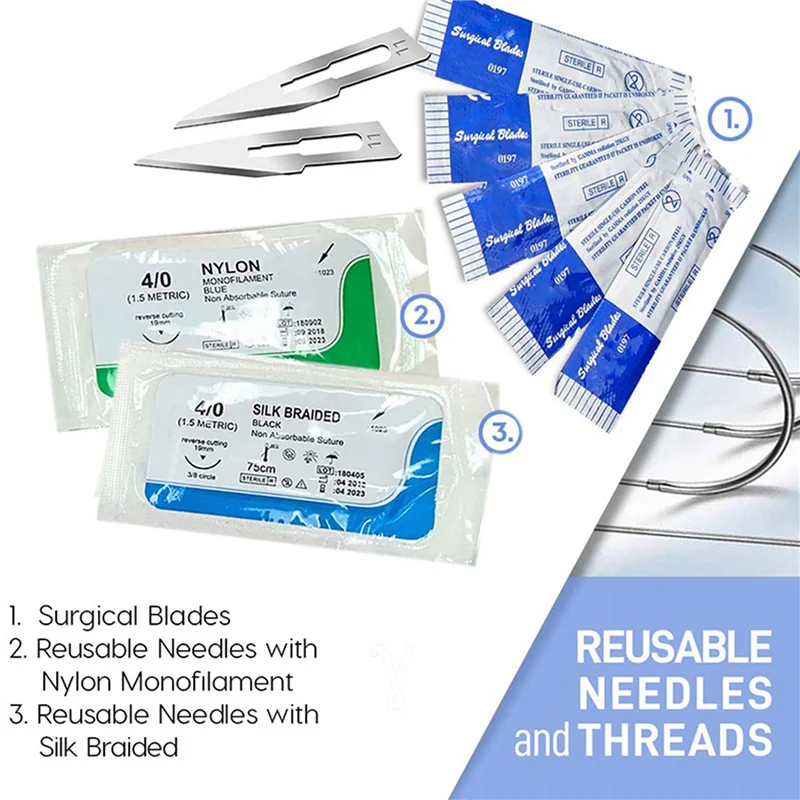 

10X Suture Kit,Stainless Steel Training Instruments With Scalpel Blades For Veterinarian,Biology