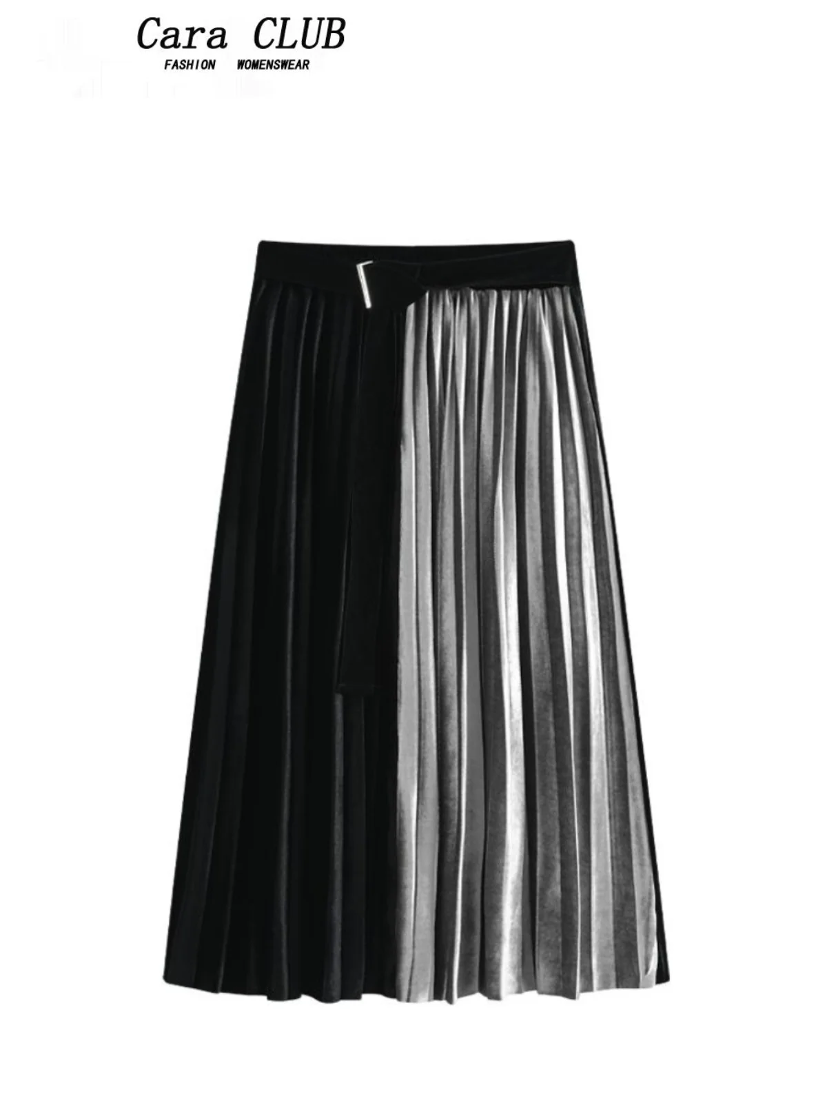 

High Waist Velvet f Skirt Women's plus Size Spring Faion Slimming Elastic Waist A-Line Pleated Skirt Cara CLUB