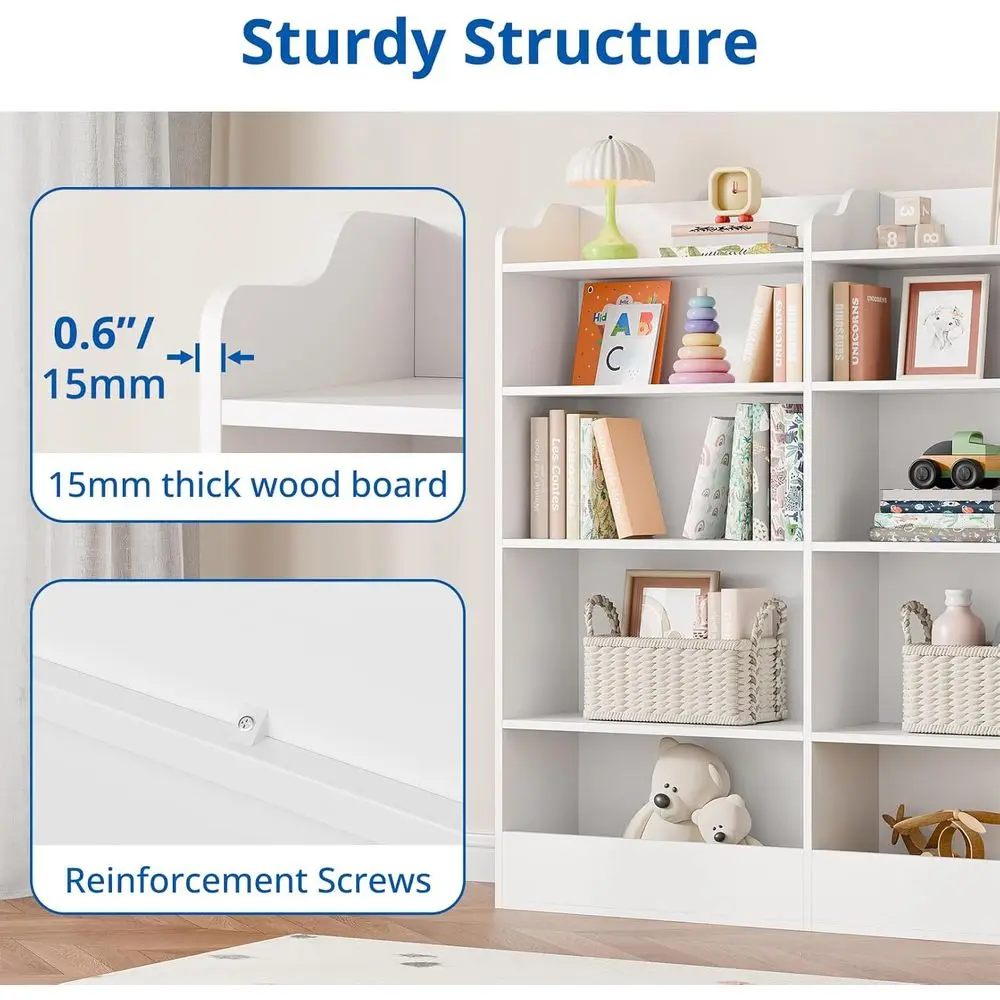 رف كتب للأطفال مكون من 5 طبقات مع مساحة تخزين مكعبة لغرفة اللعب وغرفة المعيشة والحضانة (أبيض) #4