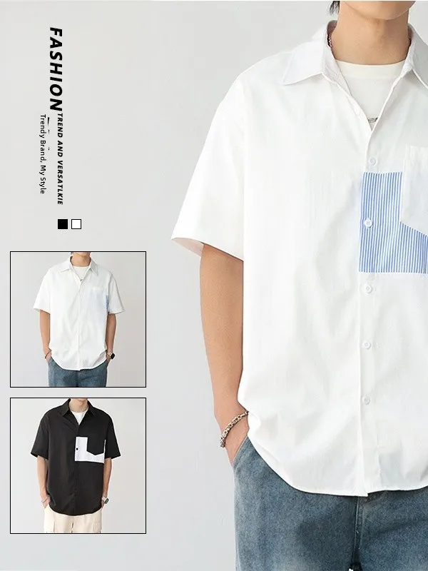 

Свободная повседневная рубашка из ледяного шелка с коротким рукавом для мужчин, лето 2025, модный бренд, универсальная, для подростков, дышащая