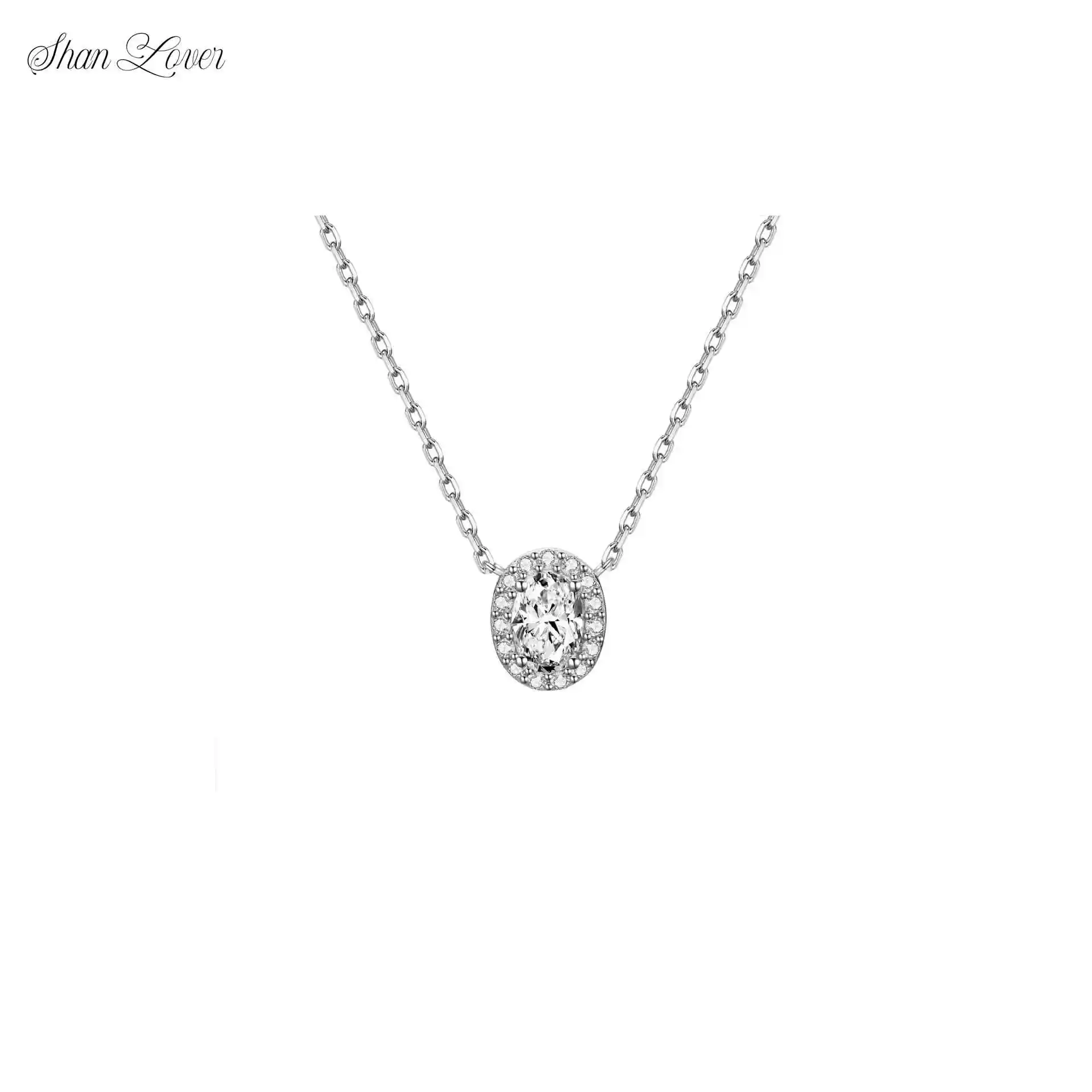 

ShanLover Brand Women 925 Silver Oval Diamond Pendant Necklace Accessory 925 Sterling Silver Drop Pendant Necklaces Gril Jewelry