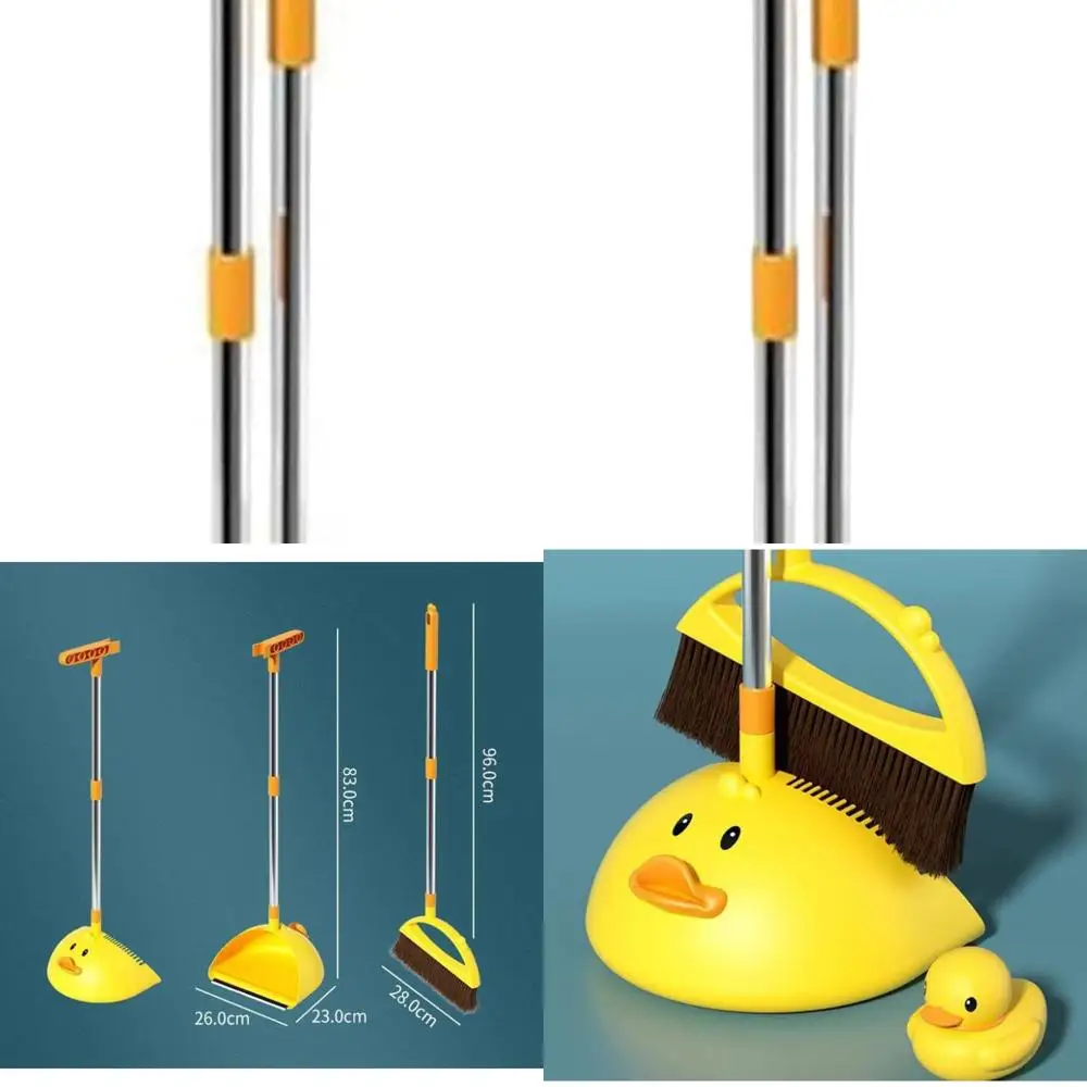 

Long-Handled Yellow Duck-Themed Broom and Dustpan Set for Home, Kitchen, Office, and Outdoor Use
