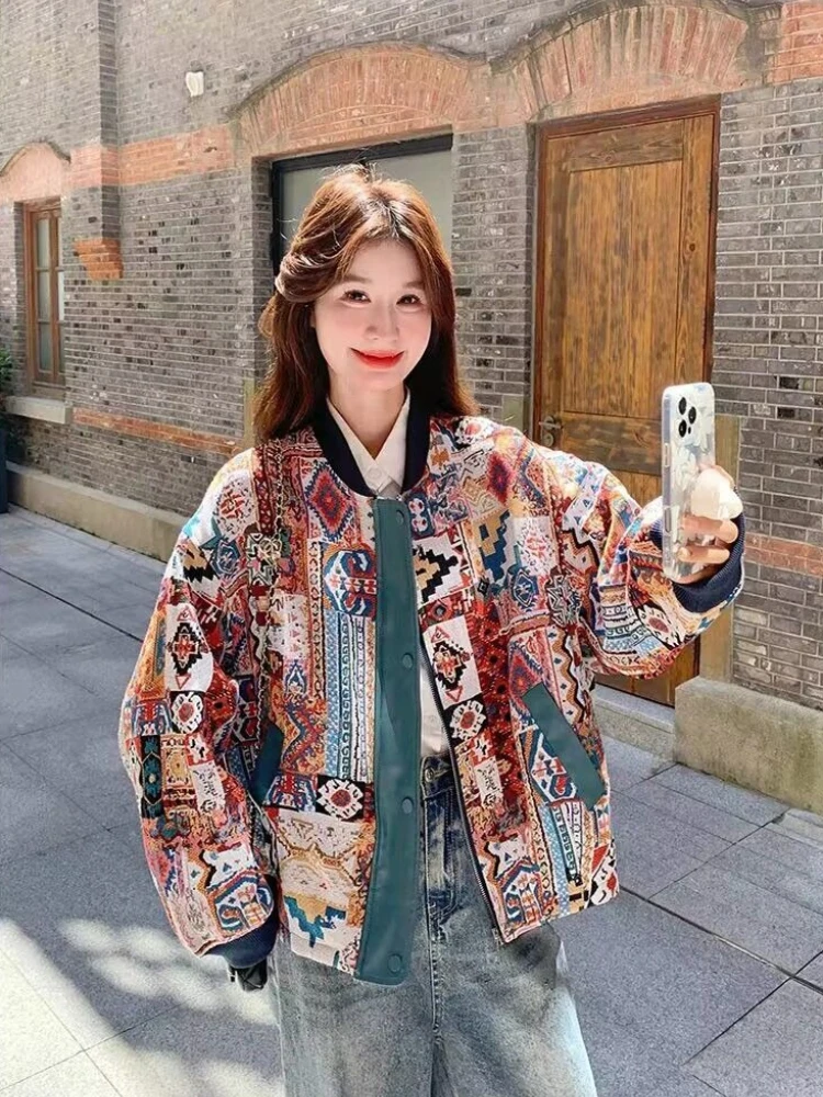 ​Women's Vintage Baseball Jacket 2025 Autumn Retro Embroidered Panel Loose Youthful Coat​