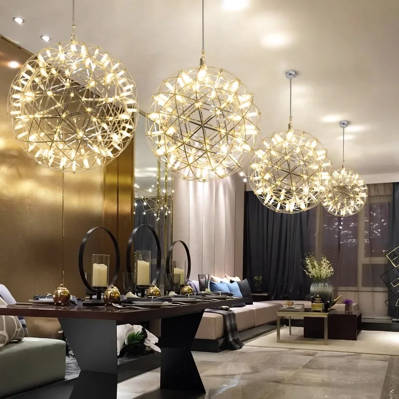 

LEDAssembled Spark Ball Pendant Lamp Ltaly Designer Living Room Loft Dining Firework Stainless Chandeliers Lndoor Decor Lighting