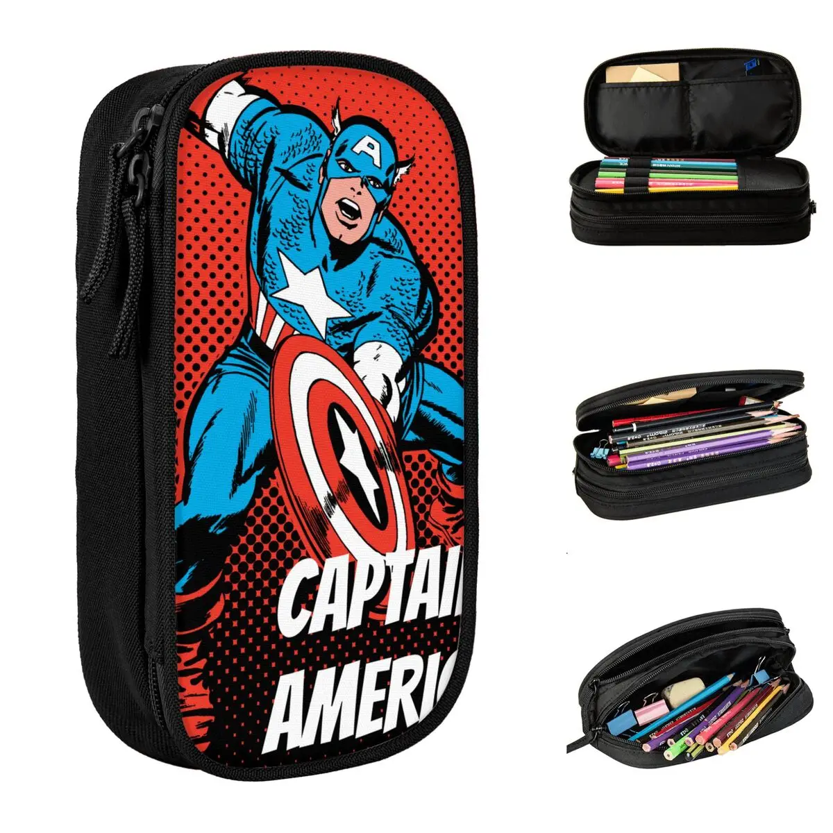 Captain America Shield Slam Pencil Cases Pen Holder Pencil Bags Girl Boy Large Storage School Supplies Gifts Pencilcases