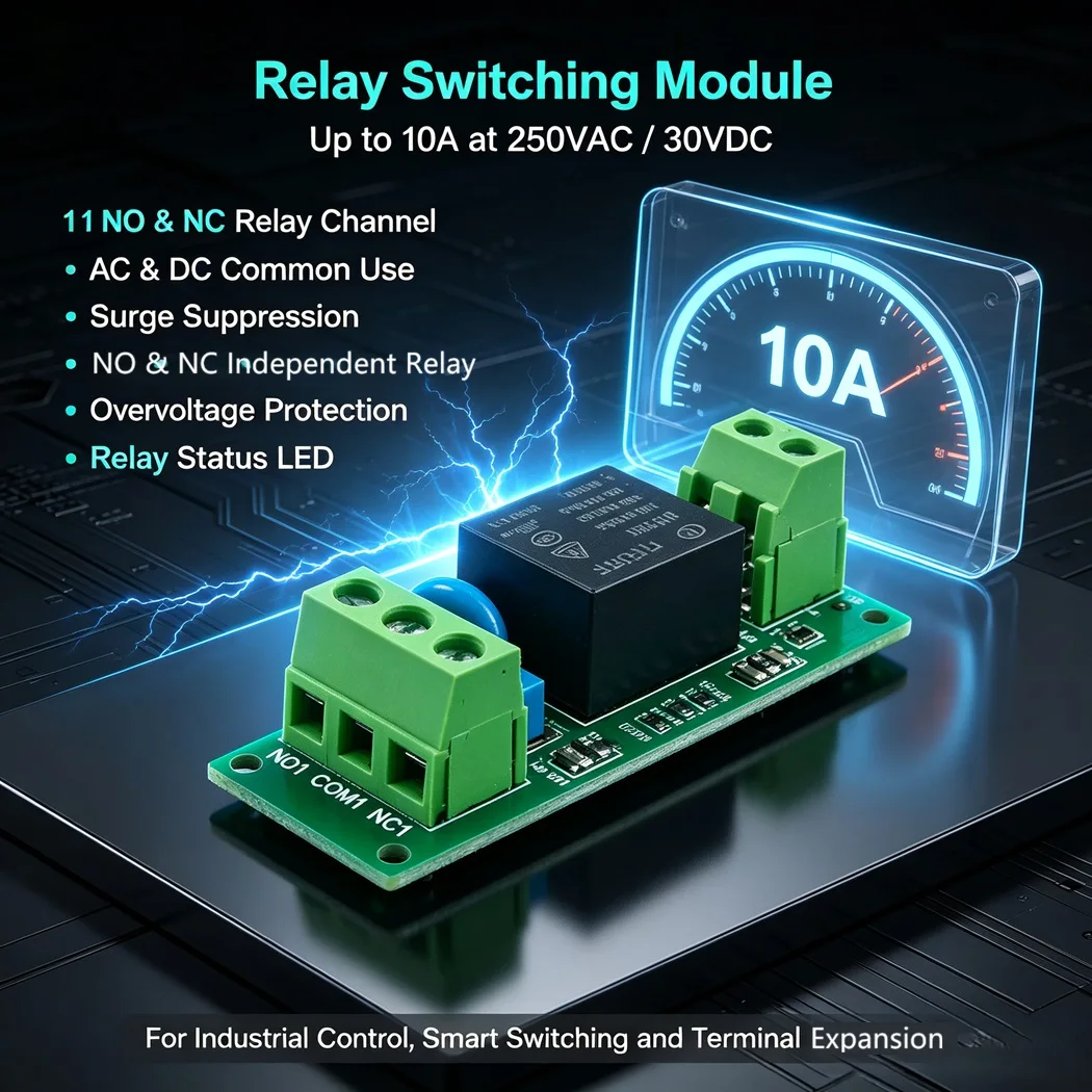 3PCS 1 Channel DIN Rail Relay Module DC12V 24V NPN PNP Universal 10A NO NC Screw Terminal for PLC Automation