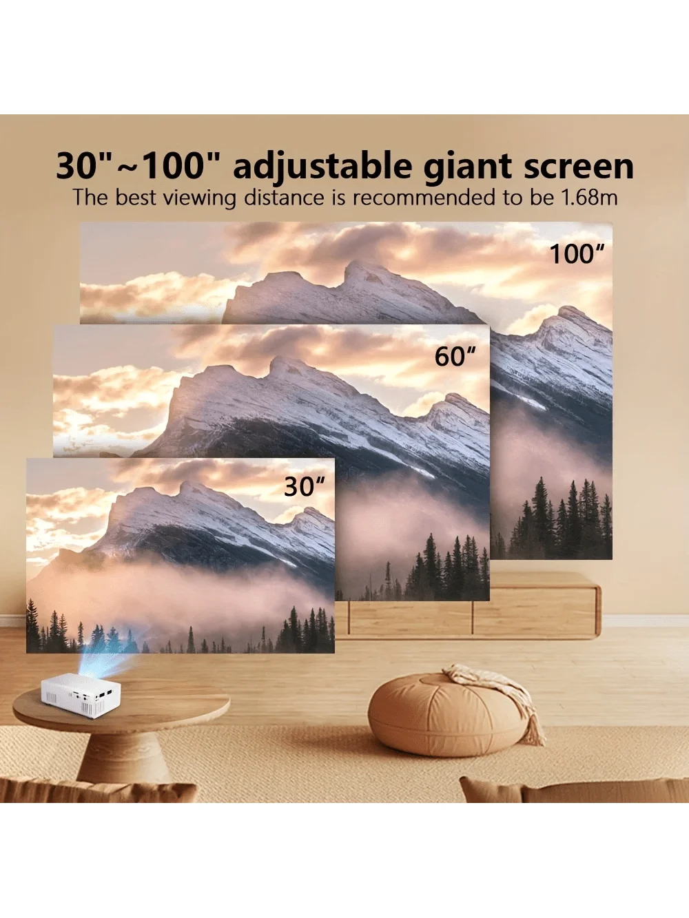 1 قطعة 2025 جهاز عرض ذكي صغير عالي الدقة مع جهاز تحكم عن بعد، مشاركة شاشة الهاتف، USB، للمكتب/السفر"