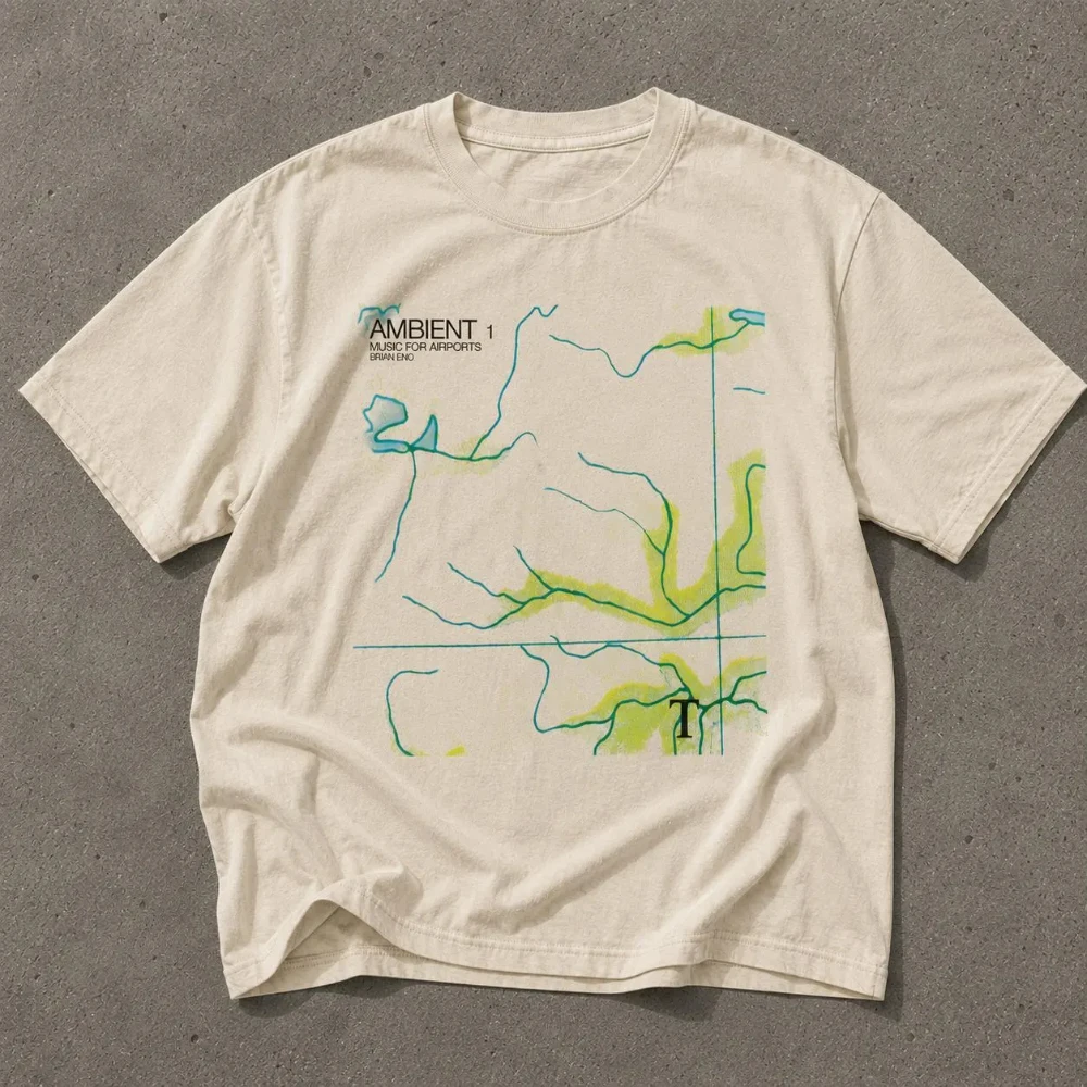 Brian Eno Atmosphere Music Album T-shirt, Airport Music T-shirt, 80s Music Pink Versatile Printed T-shirt for Daily Use