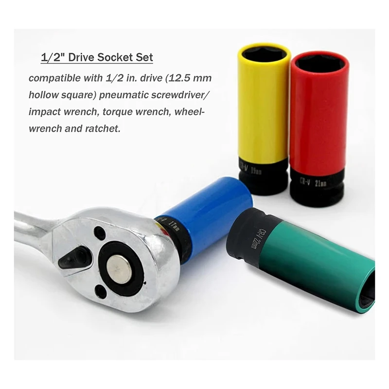 ABNO-Protetor de roda de acionamento Tomada de impacto Conjunto de manga de impacto Mangas de plástico 17 mm, 19 mm, 21 mm e 22 mm