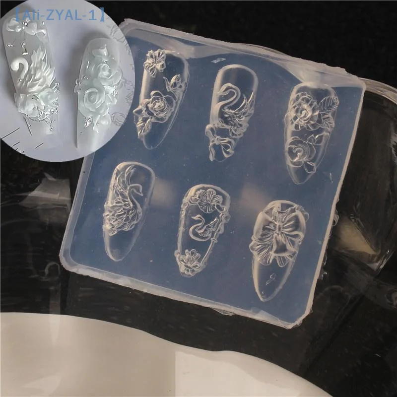 【ZYAL-1】1 Stück Spitze Schleife Erdbeere 3D Silikonform DIY Nail Art Dekor Cartoon Kaninchen Blume Transparente Form Maniküre Design Werkzeug