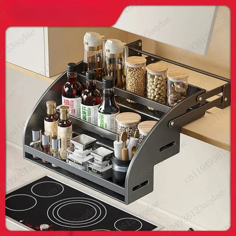 NewKitchen Hanging Cabinet Lifting Basket Cabinet Pull-down Seasoning Shelf Seasoning Kitchen Cabinet Storage