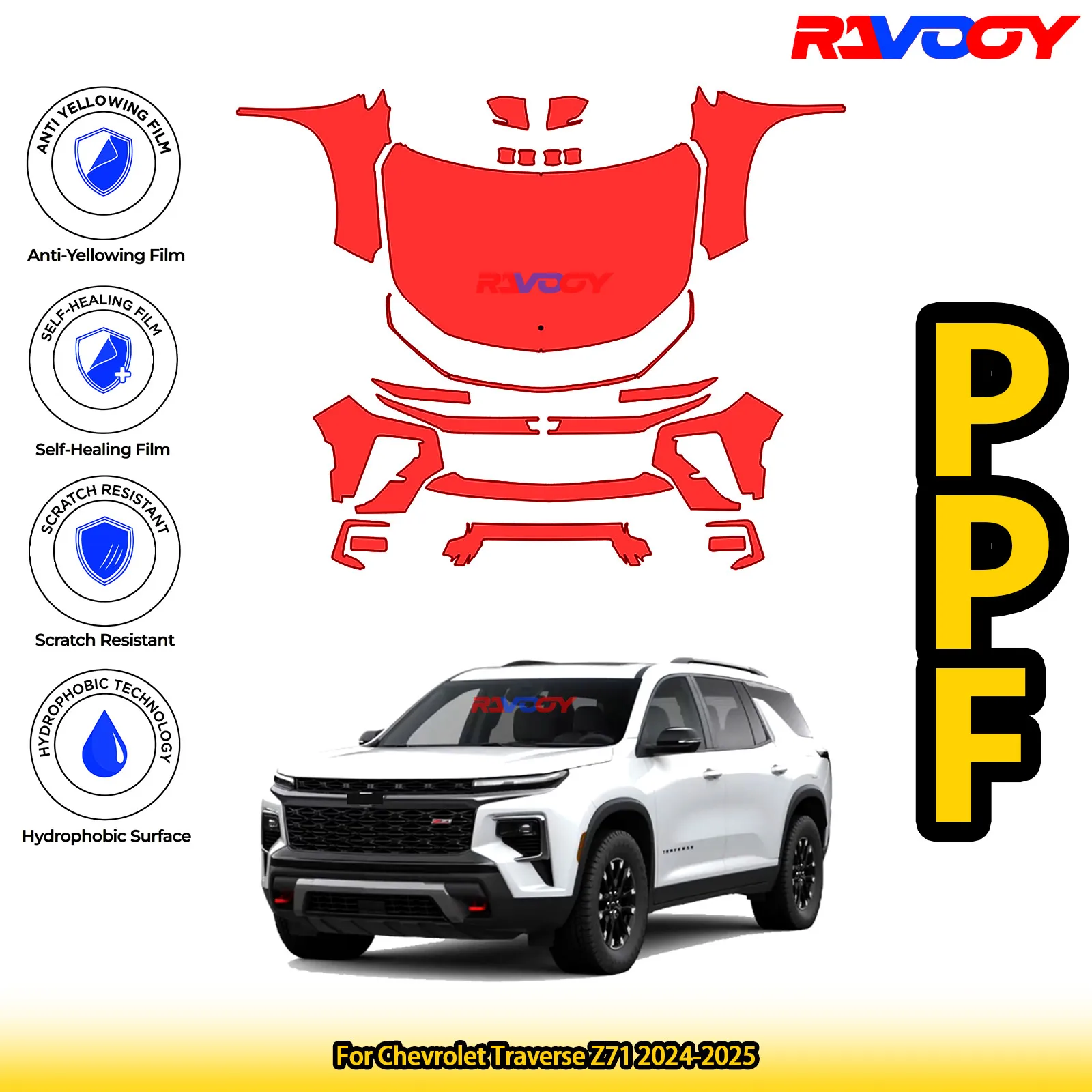 

For Chevrolet Traverse Z71 2024-2025 Glossy Matte Black Precut front PPF Kit Paint Protection Film