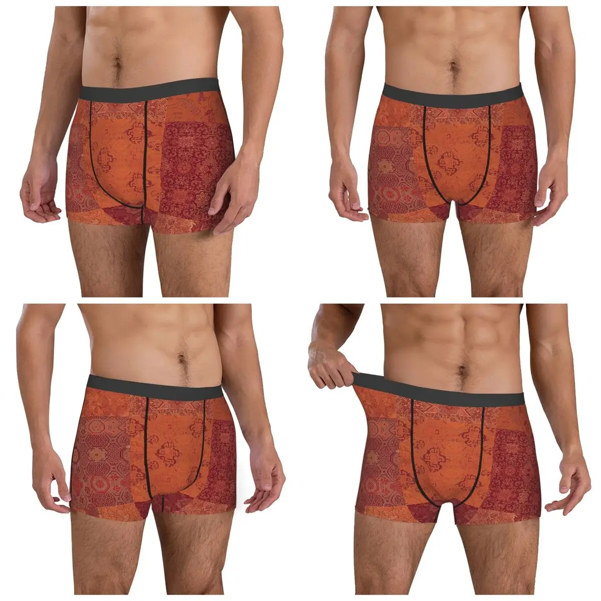 الملاكم السروال السراويل خمر البوهيمي لحاف في سراويل البرتقال المحروقة الرجال تهوية الملابس الداخلية لهدايا أوم رجل صديقها
