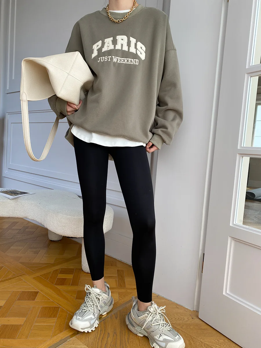 Paris Embroidery Winter Sweatshirt White Casual Loose Cotton Pullover Hoodie Round Neck Fahsion Versatile Tops Woman 2024 New