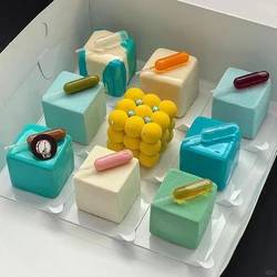 Square Silicone Pastry Molds 3D Rubik's Cube Mousse Cake Baking Pan Non-Stick DIY French Dessert Chocolate Jelly Mould ﻿