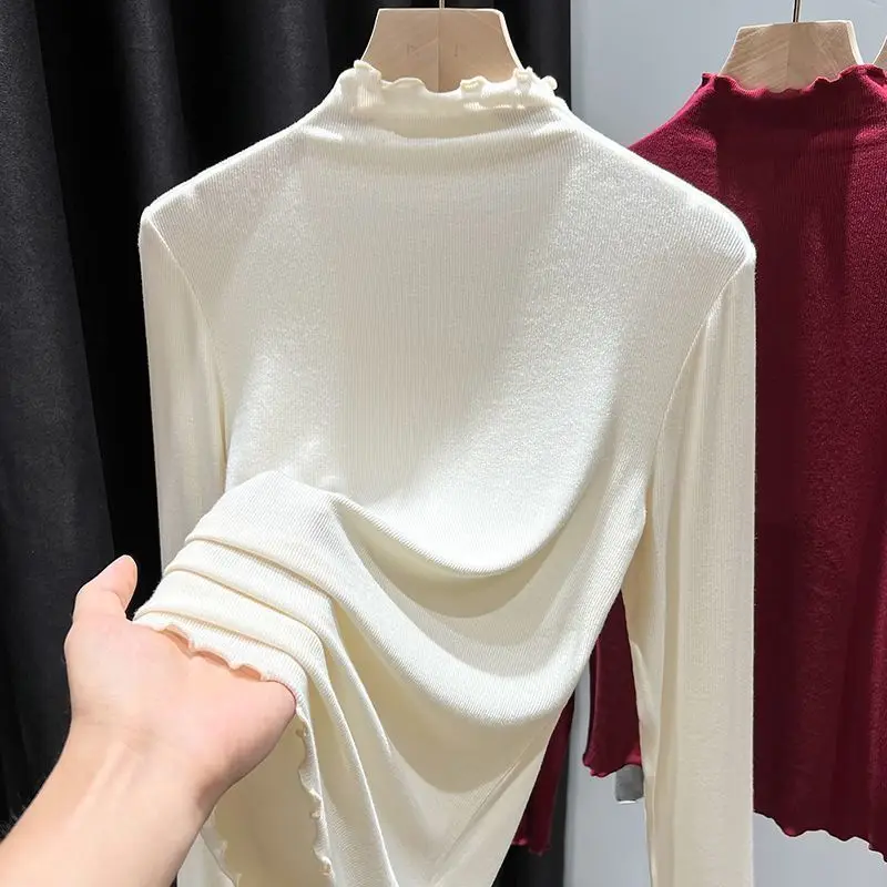 Fashionable Modal Long Sleeve Base Shirt Women's Slim Fit High Collar Top Korean Style Commute Wind Pure Color Autumn New Arr...