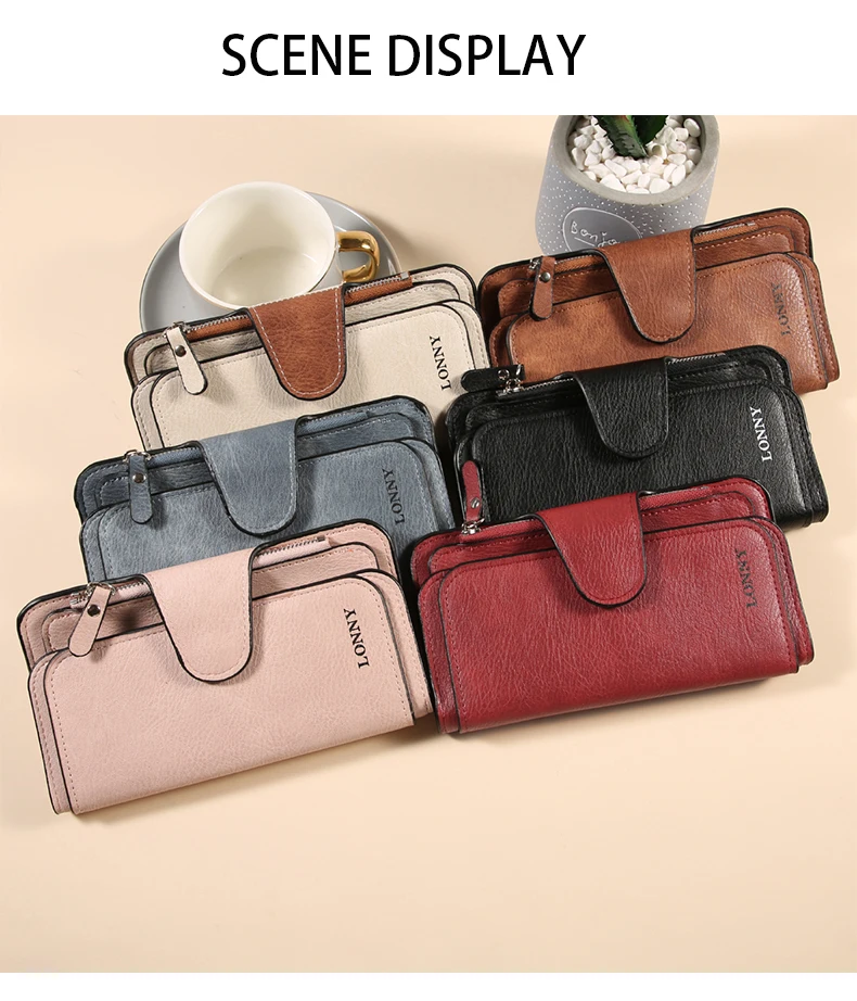 Damen-Geldbörse, dreifach gefaltet, lang, aus Wildlederimitat (PU), mit Druckknopfverschluss und Reißverschluss, viele Kartenfächer, großes Fassungsvermögen, Damen-Clutch-Geldbörse. – Detail 11