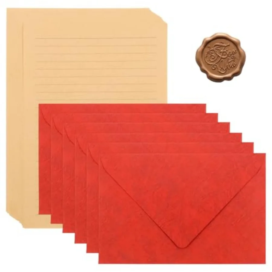

20 Letter Writing Paper and 6 Envelopes Set with 6 Wax Seal Sticker for Wedding, Invitations, Graduation 4 x 6 Inch