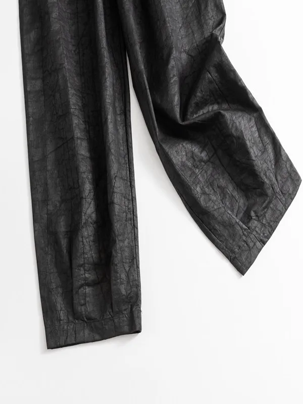 2025 Women's 100% Natural Mulberry Silk Gambiered Guangdong Gauze Turtle Crack Elastic Waist Loose Versatile Straight Leg Pants