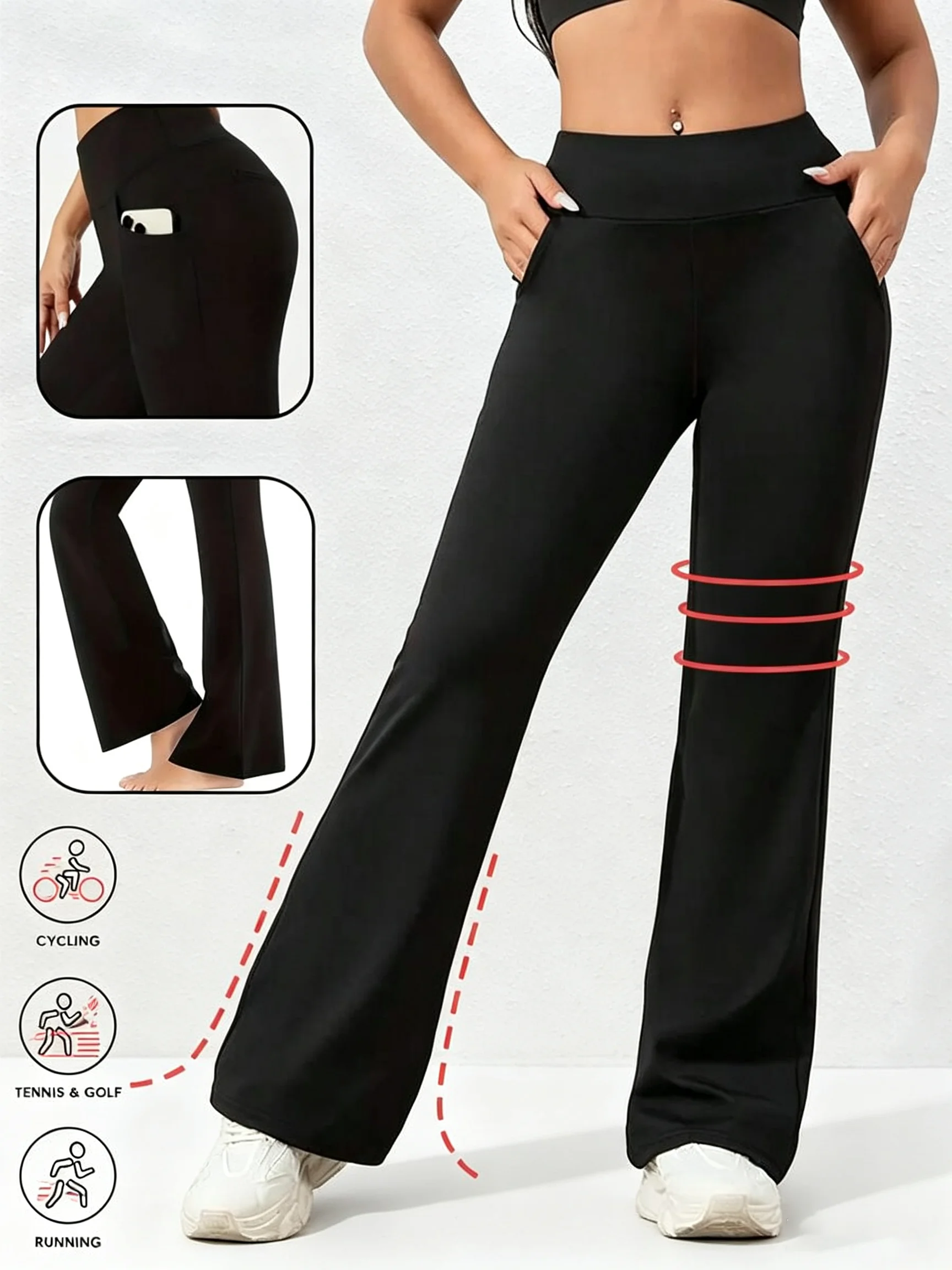 Women Flare Pants with Pockets Wide Leg Yoga Leggings High Waist Fitness Tummy Tuck Pants Hip lifting Slim fit pants daily wear