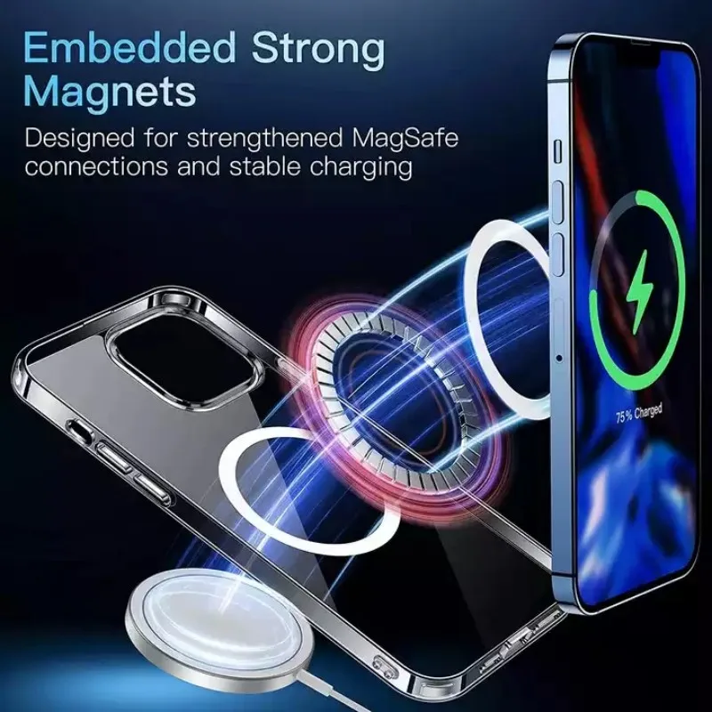 Original For Magsafe Magnetic Wireless Charging Case For iPhone 14 15 13 12 11 Pro Max Mini XS XR 7 8 Plus SE 2020 Acrylic Cover