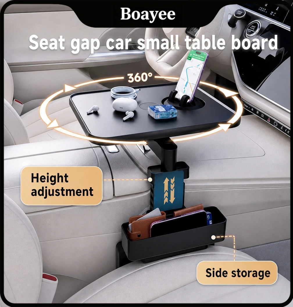 New Adjustable Car Seat Gap Mount Table Firm Stable Clamp Design 360 Rotation Height Adjustable Car Food Drink Holder Tray Desk