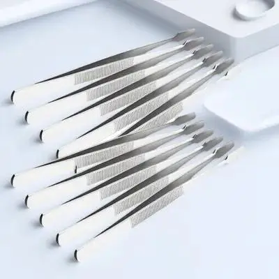 10pcs Fake Eyelash Tweezers Stainless Steel Long Tweezers For Precision Craft Jewelry Philately Stamp Collecting Tools Lash