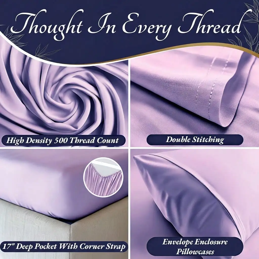 4pcs Bamboo Cooling Bedding - Extra Deep Pocket Breathable And Cooling 200gsm- Suitable For Hot Sleepers And Sweats, Pillowcases, Flat Sheet And Fitted Sheet - A Perfect Gift For Family, Queen And King Sizes