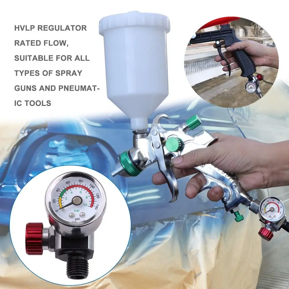 1/4 Inch Thread Spray Gun Regulator 0-140 PSI Range Built-in Pressure Gauge Pneumatic Tool Adapter Pneumatic Compatible