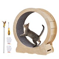 SucceBuy Cat Exercise Wheel Natural Wood Silent Running Toy Treadmill Roller Wheel with Detachable Carpet for Most Cats Fitness