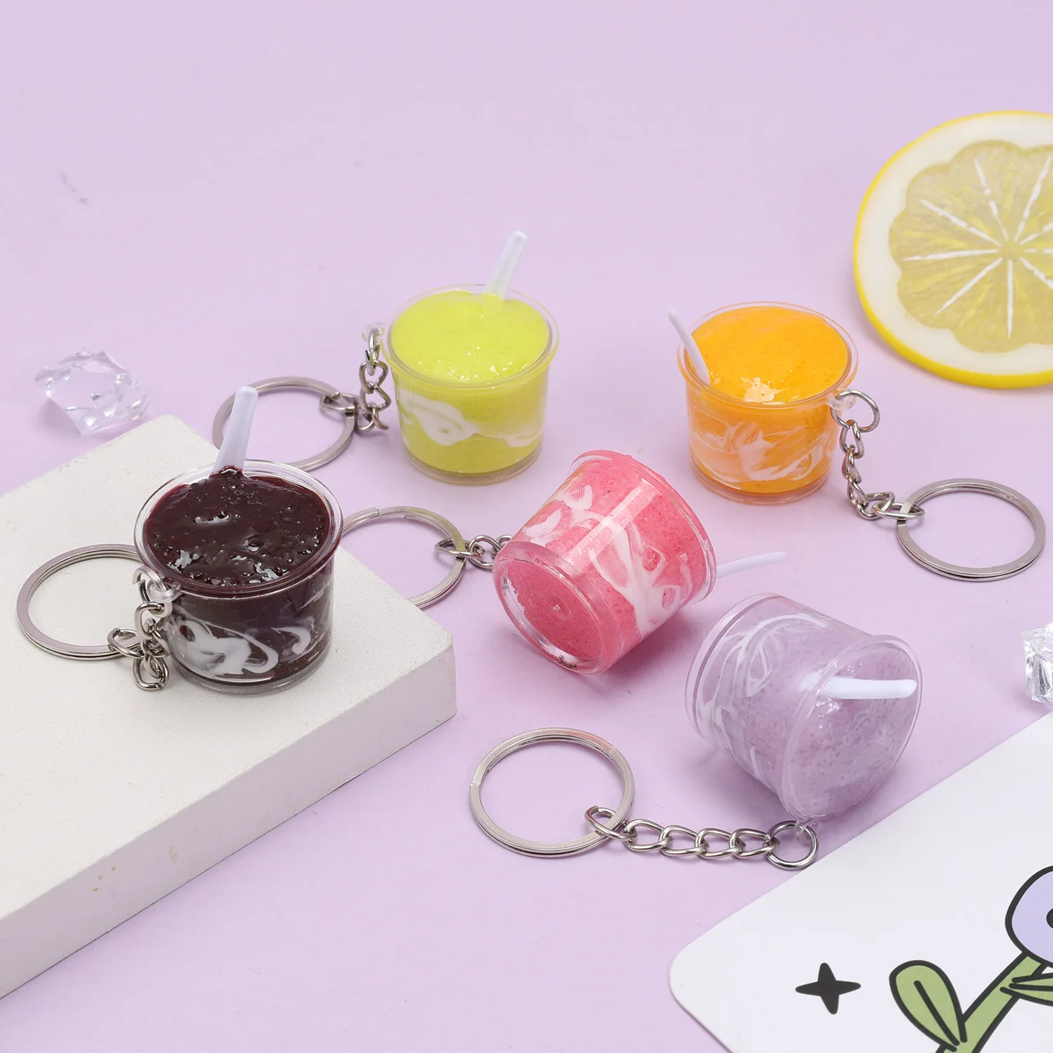 Mini Slush Cup Smoothie Juice Yogurt Cup Miniature Realistic Drink Model Keychain Food Simulation Pendant Home Decor Decoration