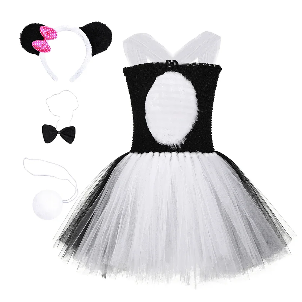 

Panda Bear Tutu Dress Set Black White Cute Zoo Animal Cosplay Costume for Kids Girls Performance Halloween Party Dress Outfit