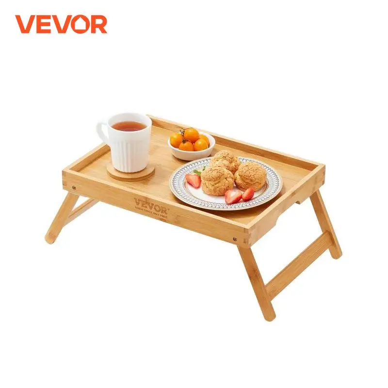 VEVOR-bandeja de bambú para cama, mesa con patas plegables, bandeja de desayuno para sofá cama, comer Snacking y trabajar, bandeja portátil para aperitivos