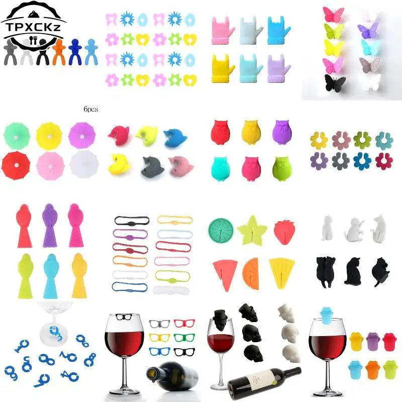 Silicone Red Wine Glass Identification Marker Charm Shot Glass Cup Labels Tag Signs Party Food Drinks Bar Accessories Tool