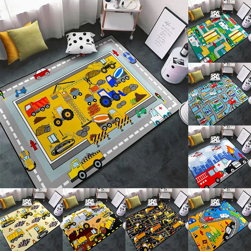 Bau Teppiche für Jungen Zimmer Bau spielen rutsch festen Flanell Teppich für Spielzimmer Dekor Teppich mit LKW Traktor Druck matte