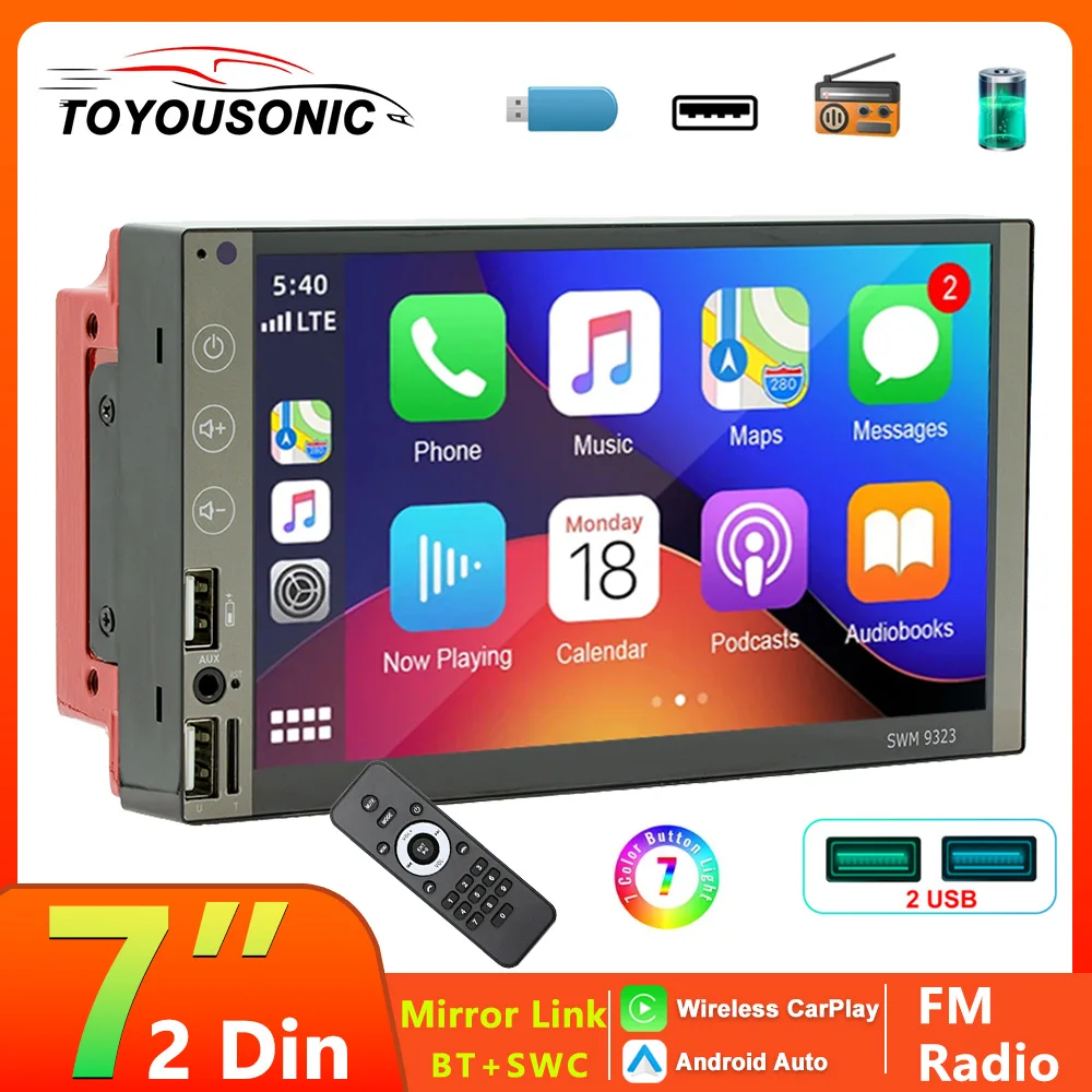 

TOYOUSONIC 7 inch 2 Din Car Radio Autoradio MP5 Wireless carplay Android Auto Multimedia Player Support USB TF FM BT AUX Stereo