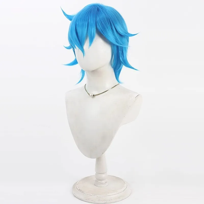 Cheveux synthétiques Kazuki Aoyama Cosplay perruques tribu neuf jeu de rôle Halloween bleu cheveux courts fête hommes perruque résistant à la chaleur